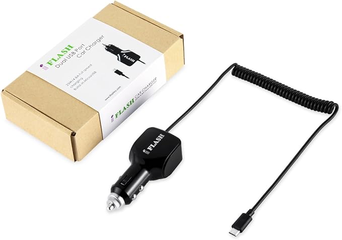 iFlash 24W / 2.4A + 2.4A (4.8A max) Portable Dual Port USB Car Charger with Built-in Micro USB Cable Compatible for Samsung Galaxy S6 Plus / S6 Edge / S6 S5 S4 S3 S2, Note 5 4 3 2, Moto X G E (Black)