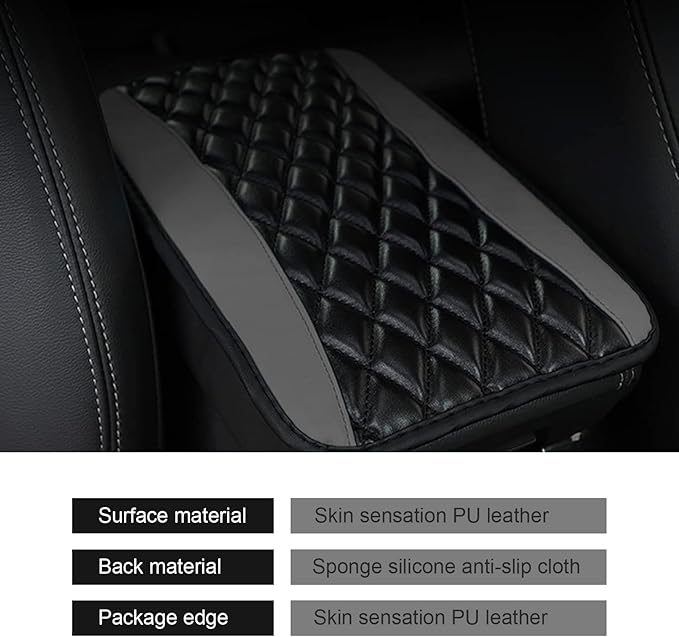 Car Center Console Cover, Patchwork Leather Center Console Cushion Pad, Waterproof Dustproof Auto Armrest Seat Box Cover Protector, Comfortable Armrest Pad for Car, Sedan, SUV, Van (Gray)