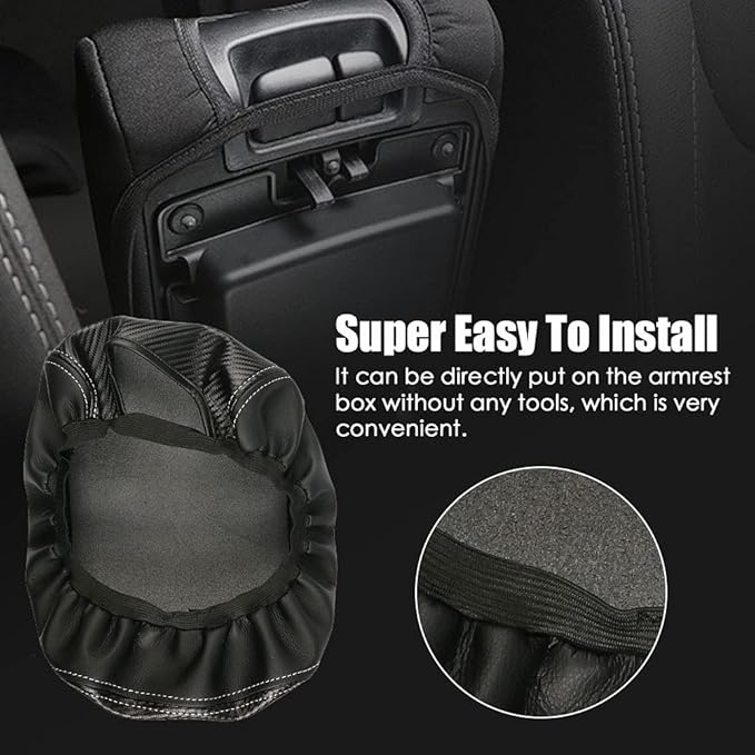 Center Console Cover Anti-Scratch Leather Armrest Pad Replace for 2019 2020 2021 2022 2023 2024 2025 Dodge RAM 1500 2500 3500 Accessories, For All Makes & Models with Bucket Seats (Carbon fiber)