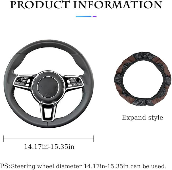 Car Steering Wheel Cover, Universal Microfiber PU Leather Elastic 15 inch Stitching Color Anti-Slip Steering Wheel Protector, Car Interior Accessories Steering Wheel Cover for Men Women (Coffee)