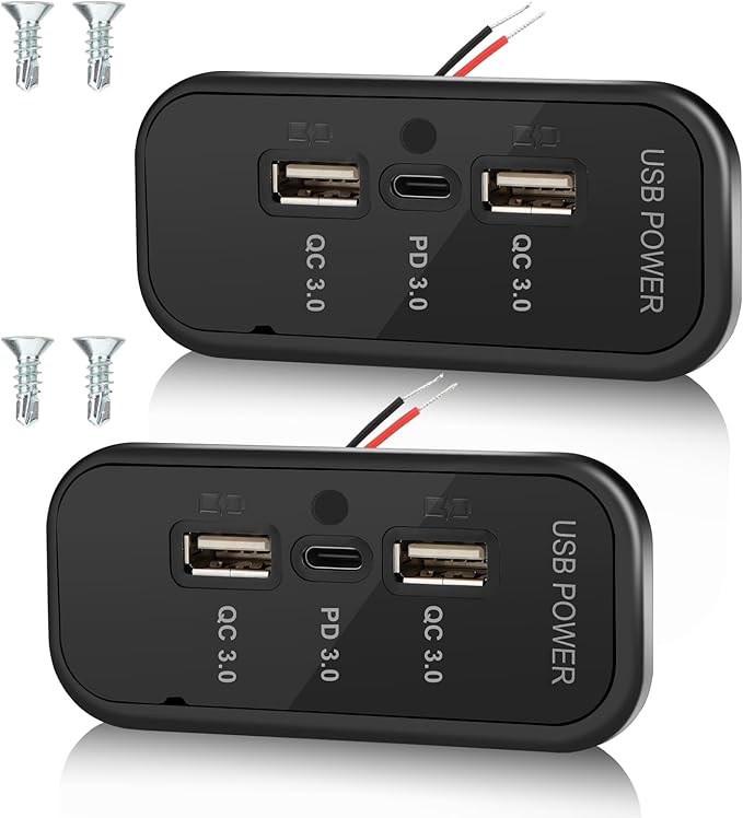 2PCS Gibbab 72W 3 Ports 12V RV USB Outlet, 36W PD3.0 Type-C Quick Charge + Dual 18W QC3.0 USB A Panel Wall Mount Car Charger Socket Automotive Multi-Port Adapter for ATV Marine Truck Boat Bus
