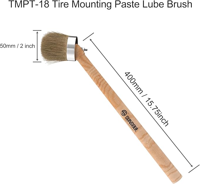 SUNSOUL Wooden Handle Angled Tire Mounting Paste Lube Brush 15.75” in Length, Compatible with Universal Tire Mounting Compounds and Other tire lubes