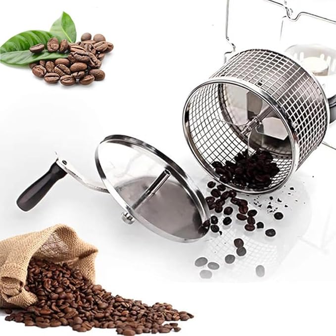 Coffee Roaster Machine for Home Use, Coffee Bean Roaster, Peanut Bean Roasting Machine with Stainless Steel Rollers with Handle, Small Roller Roaster for Coffee Lovers, DIY Enthusiasts