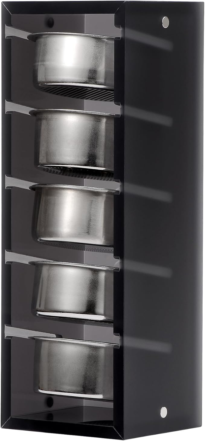 Normcore 51mm Espresso Filter Basket Stand, Holds 5 Espresso Filter Basket Rack Storage Holder Acrylic Stand for 51mm Portafilter Baskets, Frosted Black