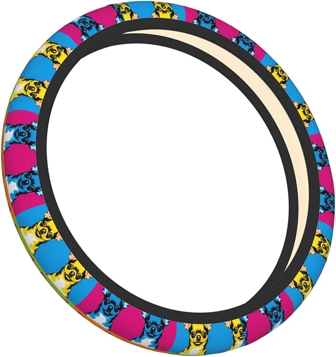 Chihuahua Dog Art Car Steering Wheel Cover, 15 Inch Steering Wheel Cover Stylish Decor for Most Cars