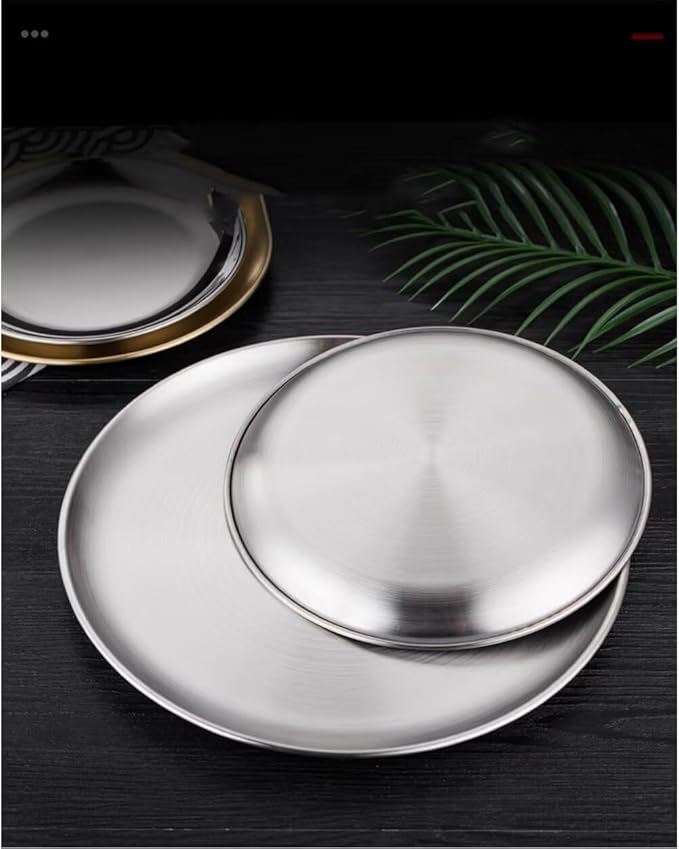 Serving Trays 7.9in Stainless Steel Decorative Tray Round Dessert Trays for Kitchen Wedding Party Coffee Table Silver Dishwasher Safe