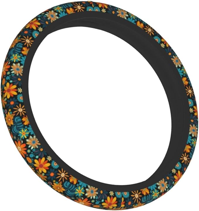 Artistic Floral Pattern Steering Wheel Cover for Women Breathable Anti Slip Stretch Cute Steering Wheel Covers Car Protector Accessories Universal 15 Inch