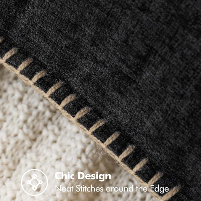 MIULEE Pack of 2 Couch Throw Pillow Covers 20x20 Inch Black Farmhouse Decorative Pillow Covers with Stitched Edge Soft Chenille Solid Dyed Pillow Covers for Sofa Bed Living Room
