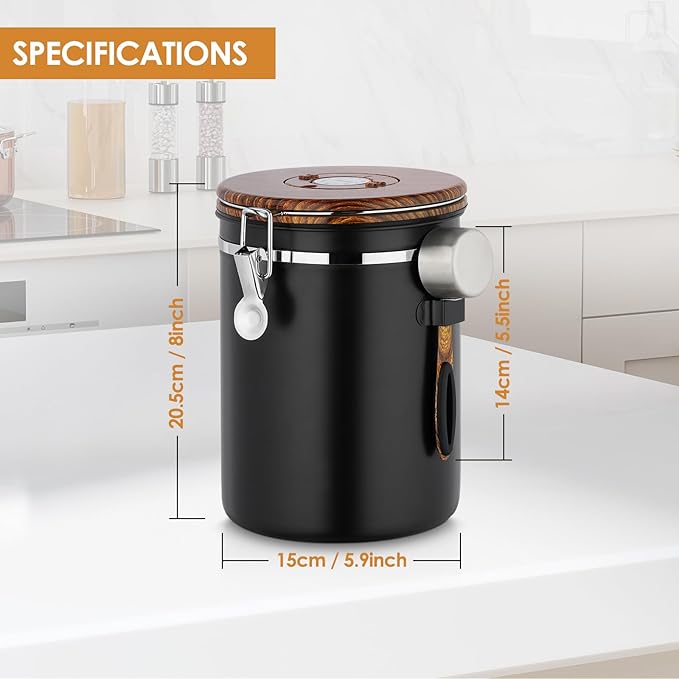 Coffee Canister, 35OZ Stainless Steel Coffee Bean Storage for 1kg Beans, Food Storage Container with Date Tracker, Scoop & CO2 Valve, Storage Jar for Grounds, Beans, Sugar, Tea