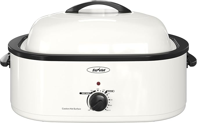 Sunvivi Electric Roaster,18 Quart Roasting Oven with Self-Basting Lid Removable Pan,Turkey Roaster Oven with 150 to 450F Temperature Control Cool-Touch Handles,White