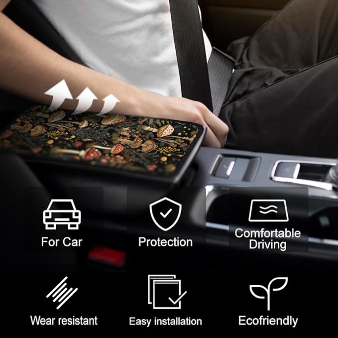 1pc Center Console Armrest Cover Pad 12.6x7.5 inch Mushroom Neoprene Car Armrest Cushion Waterproof Armrests Seat Box Cover Protector for Universal Cars Vehicles SUVs