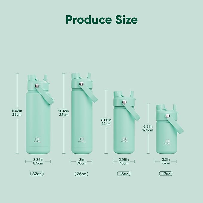 ENCOOL Insulated Water Bottle with Straw Stainless Steel Water Bottle, Leak-Proof, BPA-Free, Double Wall Vacuum Keeps Cold for 24 Hours for Sports, Travel, School (18 oz, Brook Green)