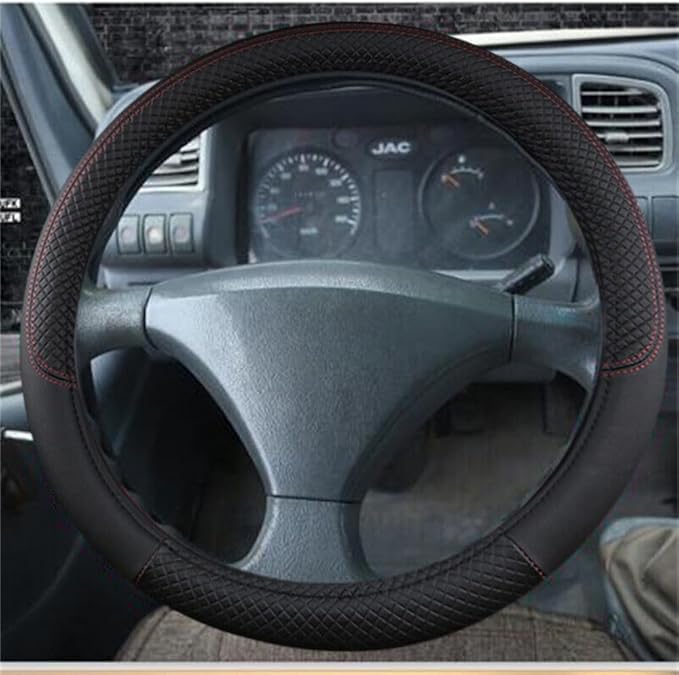 Car Van Semi Truck Trailer Bus Leather Steering Wheel Cover 15" 16" 17" 18" 19" Maximum Grip (Black,50cm/19.5in)