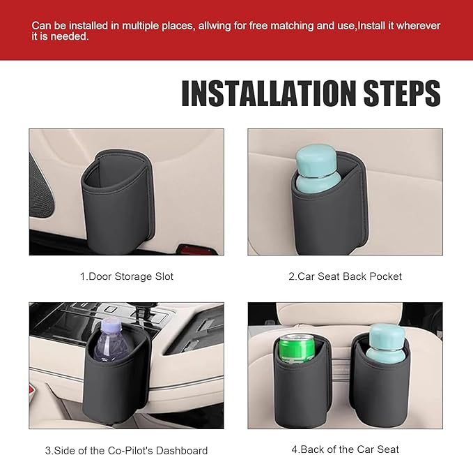 2 PCS Large Car Door Cup Holders, Clip On Back Seat Cup Holders for Cars, Scratch-Resistant & Waterproof Leather Storage Bag for Beverage Mobile Phone, Universal for Most Cars (Black)
