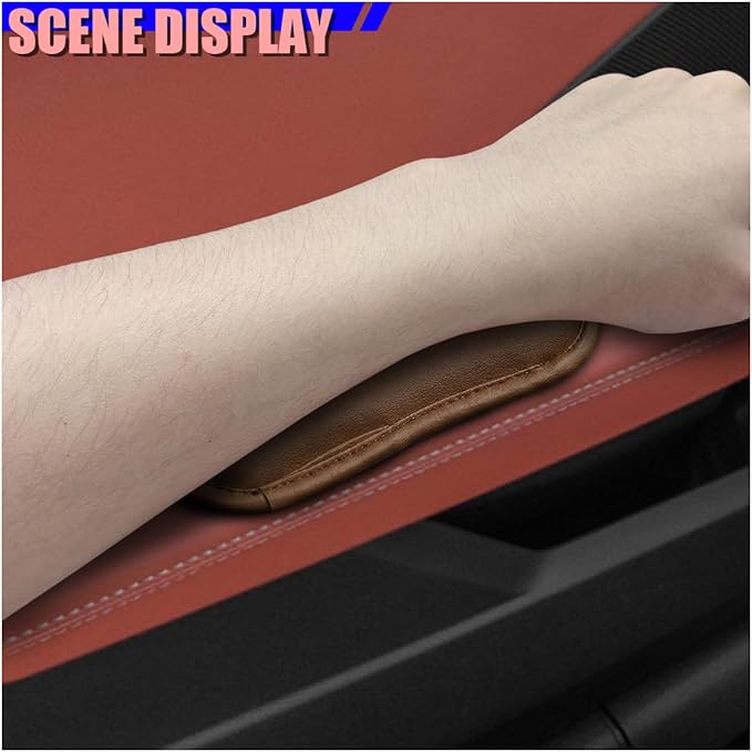Craedli 2PCS Car Door Armrest Pads, Soft Leather Memory Foam Comfortable Center Console Knee Cushion, Universal Relieve Fatigue Vehicle Interior Elbow Support Accessories for Most Cars (Brown)