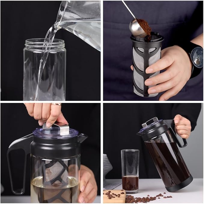 wedrink 1.3L/44OZ Cold Brew Coffee Maker Borosilicate Glass Pitcher for Iced Coffee and Tea Leak Proof Tritan Lid