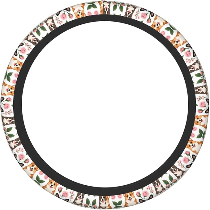 Cute Dogs Neoprene Steering Wheel Covers Women Men Car Accessories, Universal 15 Inch Fit Auto, Suvs, Truck