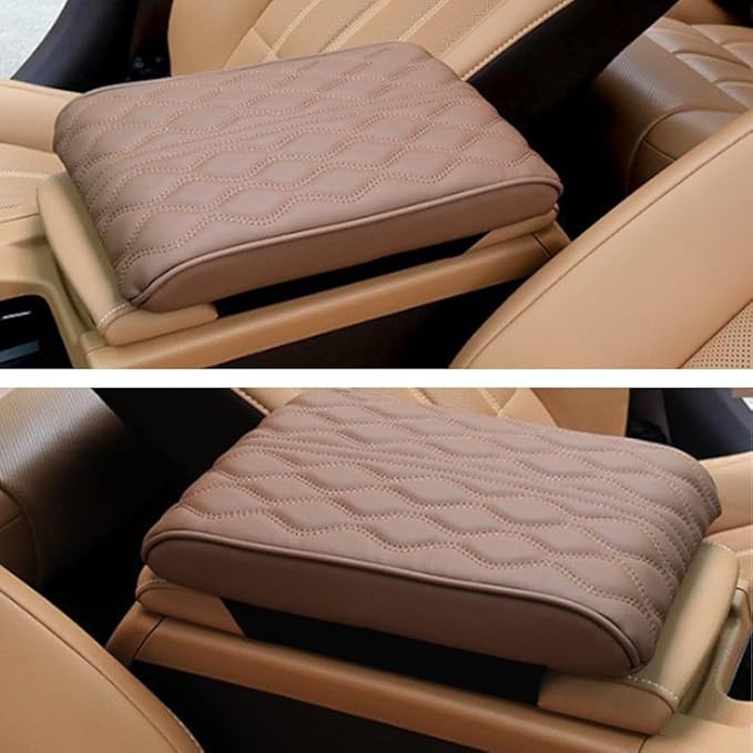 AIIONP Leather Car Armrest Box Pad, Universal Car Center Console Cover Pad, PU Leather Car Armrest Seat Box Cover Protector, Center Console Armrest Pad for SUV, Truck, Car (Brown, Angle Pattern)