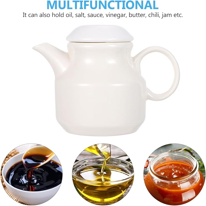DOITOOL Creamer Pitcher Sauce Pitcher Ceramic Sauce Cups Gravy Vinegar Condiment Cups Kitchen Container Ceramic Milk Jug with Handle Lid Gravy Boat with Ladle and Saucer