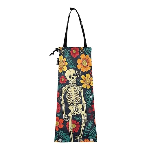 ALAZA Hanging Car Trash Bags Garbage Bag Trash Can for Back Seat Small Skeleton and Flower Washable Storage Bag Retractable 2 Pack