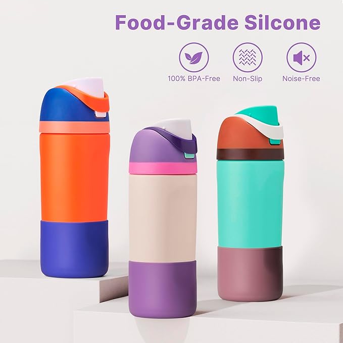 Silicone Water Bottle Boot for Owala 14/16oz, Anti-Slip Protective Sleeve Bottom Bumper Protector for Owala Kids 12 oz Tumbler, Flip 14 oz and FreeSip 16 oz Water Bottle (Navy)