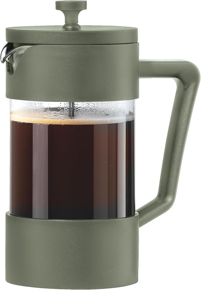 Oggi Borosilicate Glass French Press Coffee Maker - 34oz / 8 Cup Capacity, Coffee Press, Single Serve Coffee Maker, Stainless Steel Lid & Plunger, Make Great Coffee Gifts - Green