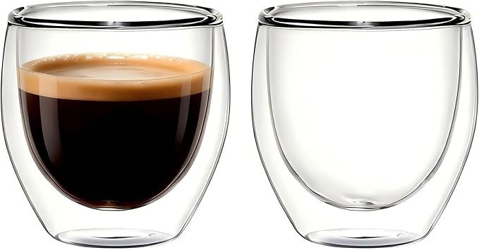 Double Walled Espresso Cups, 5oz Clear Expresso Mugs, Small Insulated Espresso glasses for Coffee Machines, Set of 2