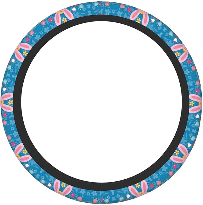 Neoprene Steering Wheel Cover Easter Bunny Yellow Blue Floral Chick Car Steering Wheel Cover Universal Fit for Most Cars