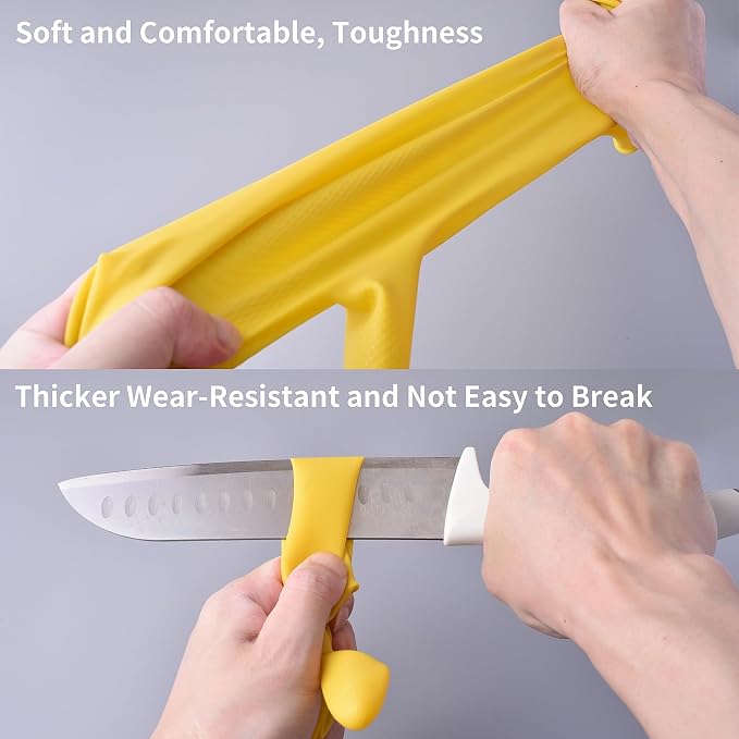 Disfore Rubber-Gloves Dishwashing Gloves for Cleaning-Kitchen - 2 Pairs Long Household Cleaning Gloves for Washing Dishes