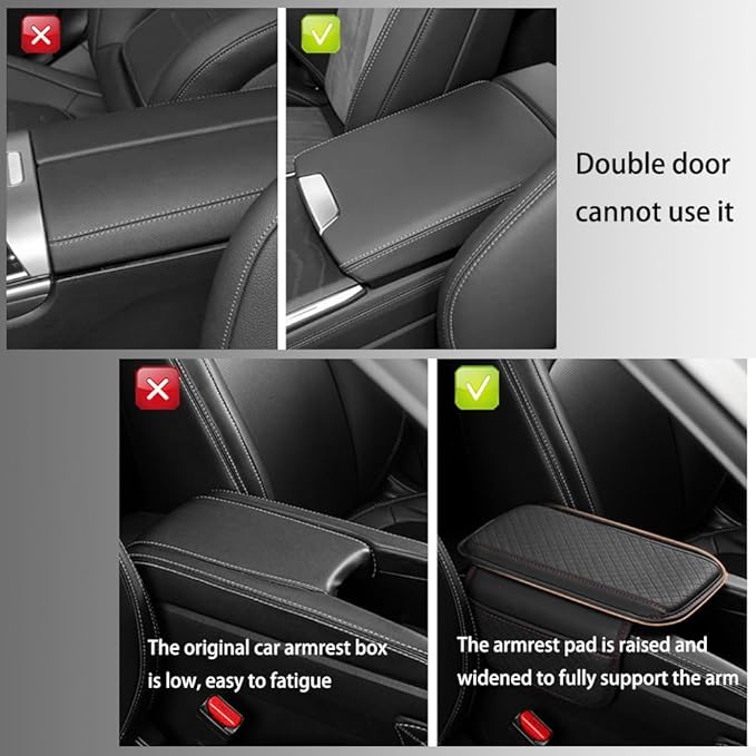 Upgraded Car Center Console Cover,Microfiber Leather Car Armrest Cover Cushion with 2 Storage Bags,Universal Car Armrest Storage Box Car Interior Accessories for Most Vehicles (Beige)