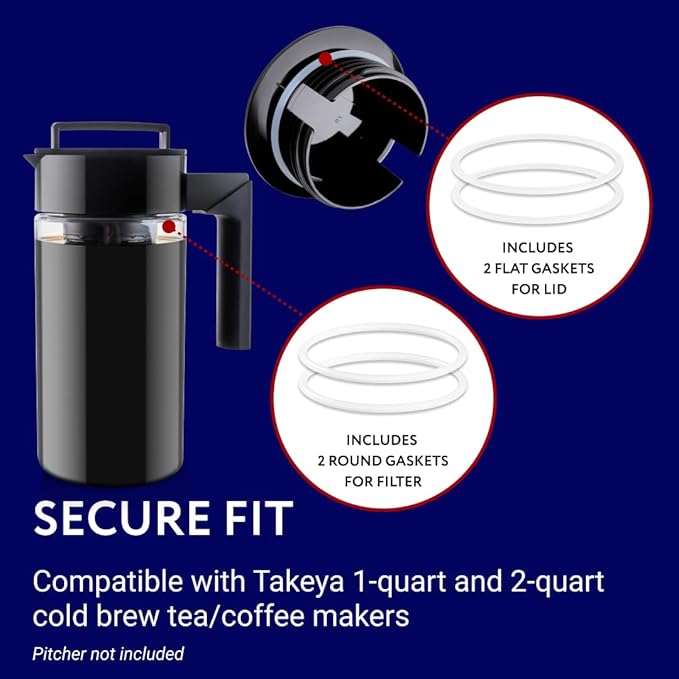 IMPRESA 2 Sets Replacement Gaskets for Takeya Cold Brew Coffee Maker 1 & 2 Quart Pitchers - Cold Coffee Maker & Ice Tea Brewing Pitcher Food Safe Airtight Seals
