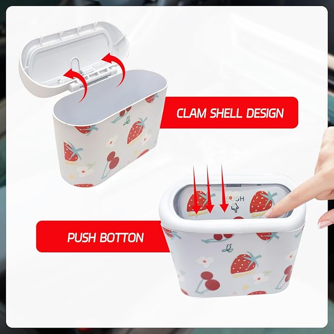 Mini Car Trash Bin with Lid – Automotive Garbage Can with 5 Trash Bags, Waterproof & Leakproof Vehicle Interior Waste Box for Car, Office, Home (White)