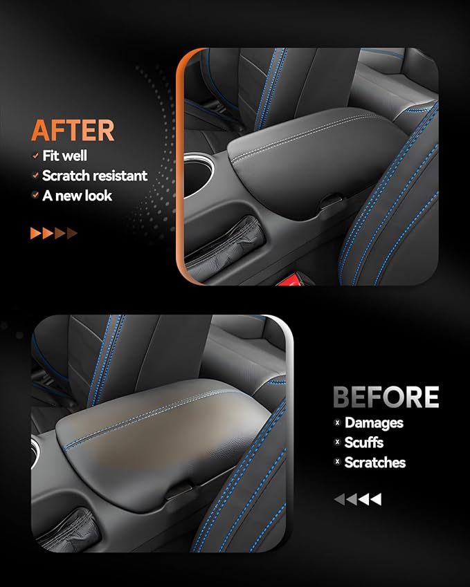 CDEFG for Ford Mustang 2024-2025 2026 Center Console Cover Armrest Box Cover for Mustang 2024 2025 2026 Accessories Console Arm Rest Protector White Line