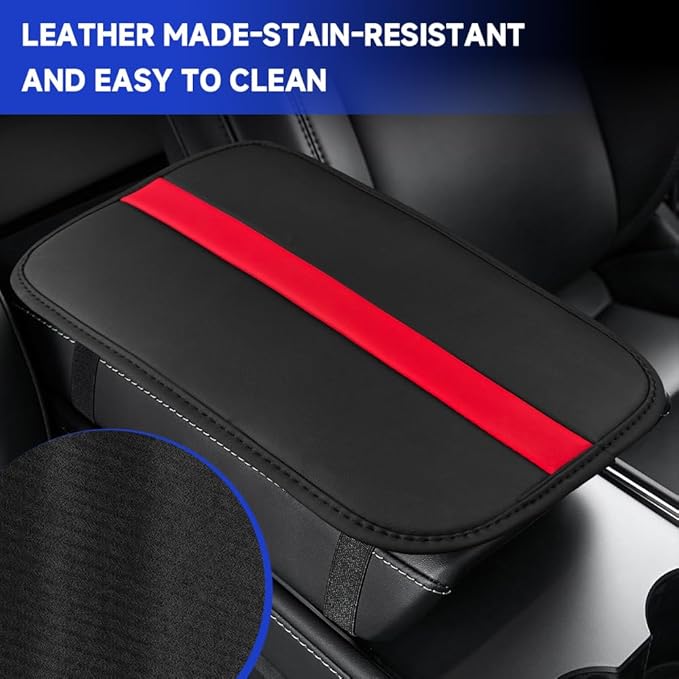 Car Center Console Cushion Pad, Arm Rest Cover for Car, Leather Waterproof Auto Armrest Seat Box Protector, Auto Armrest Storage Box Accessories Fits for Most Vehicles, SUVs, Trucks (Red)