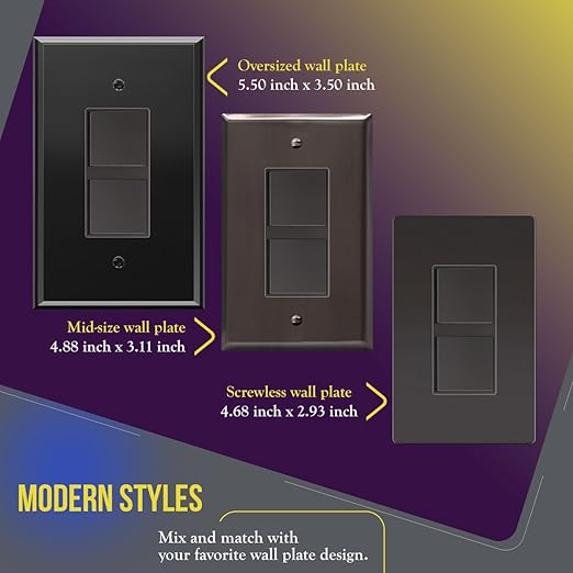 ENERLITES Double Paddle Rocker Decorator Switch, Ground Terminal, Clamp-Type Back Insert Wiring, Copper Wires Only, Single Pole, Residential/Commercial Grade, 15A 120-277VAC, 62834-DB, Dark Bronze