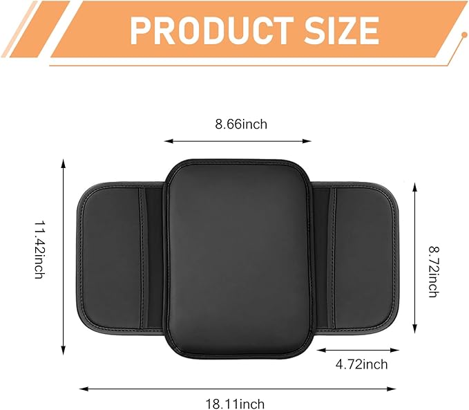Car Center Console Cover, Car Leather Armrest Pad with 2 Storage Pockets, Center Console Anti-Scratch Booster Cushion, Universal Console Protector for Most Cars, SUVs and Trucks (Black)
