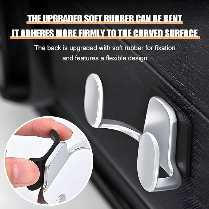 Car Mini Hook, Multifunctional Vehicle Backseat Storage Hanging Double Hook, Self-Adhesive Auto Dashboard Organizer for Earphones Charging Cable, Universal for SUV RV Truck (Silver)