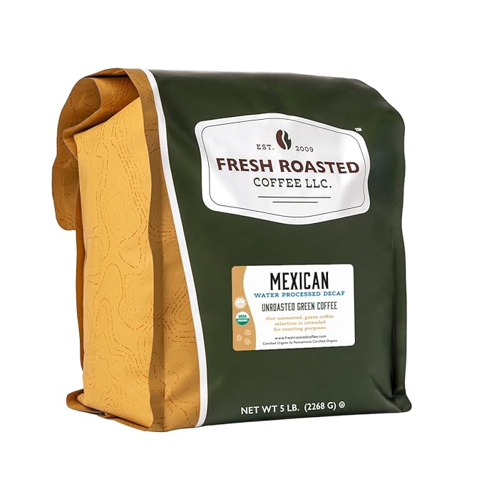 Fresh Roasted Coffee, Unroasted Organic Mexican Water-Processed Decaf | USDA Organic, 100% Single Origin, Kosher | 5 Pound