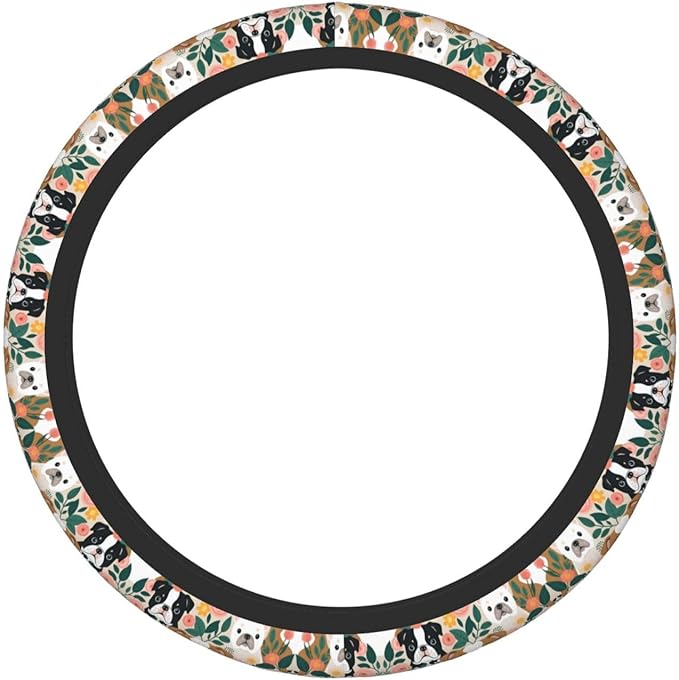 Pit-Bulls Terriers Cute Dogs Neoprene Steering Wheel Covers Women Men Car Accessories, Universal 15 Inch Fit Auto, Suvs, Truck