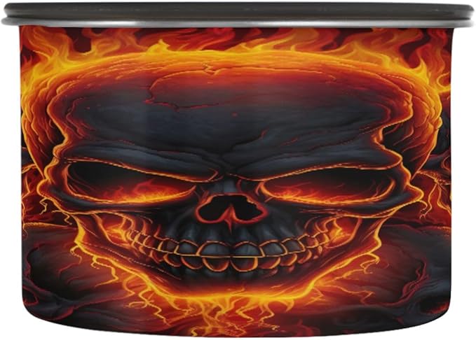 Fire Skulls Coffee Canister Stainless Steel Airtight Vacuum Coffee Storage Container,Date Tracker for Beans,Tea,Sugar,Flour,Cereal,17oz