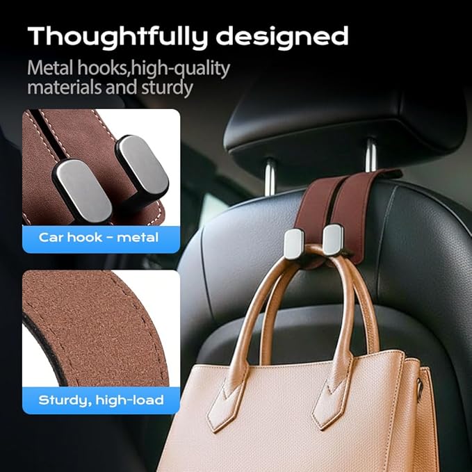 2026 Car Headrest Storage Hooks - Universal Backseat Hanger Organizer for Handbags & Grocery Bags (2, Brown)