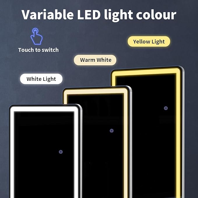 VooBang 76"x34" Large LED Full Length Mirror, Oversized Floor Body Mirror with Lights - 3 Color Modes, Standing Leaning Wall Mounted for Bedroom, Dressing Room White