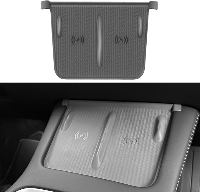 WinDu Center Console Wireless Charging Mat for Tesla Model 3 Model Y, Non-Slip Waterproof Silicone Mat Charging Protective Pad for Tesla Accessories Model 3 (2021-2023) and Model Y (2021-2024),Gray