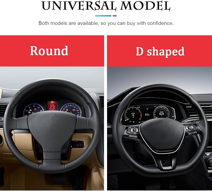 Car Steering Wheel Cover, Universal Microfiber PU Leather Elastic 15 inch Stitching Color Anti-Slip Steering Wheel Protector, Car Interior Accessories Steering Wheel Cover for Men Women (Black)