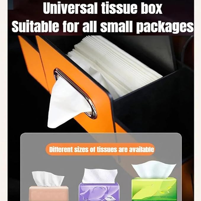 Car Organizer With Tissue Holder, Car Organizer & Storage Box, 5-in-1 Car Organizer Back of Seat, 2 Deep Cup Holders, Tissue Box Holder, Phone & Bag Hooks Zoning Storage (Brown-A)