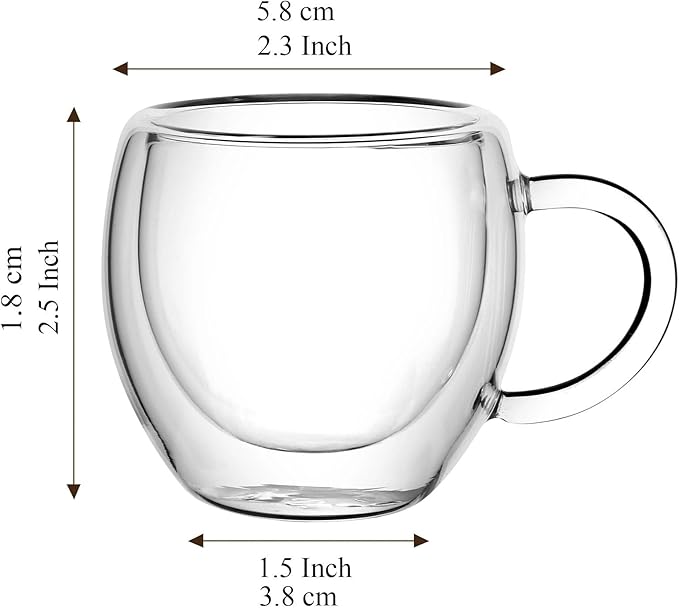 2.5oz Espresso Cups Set of 6, Small Expresso Coffee Cup, Expresso Shot Glass with Handle, Double Wall Insulated Espresso Mugs,Tazas de Cafe Expreso, Fit for Espresso Machine Accessories, Clear