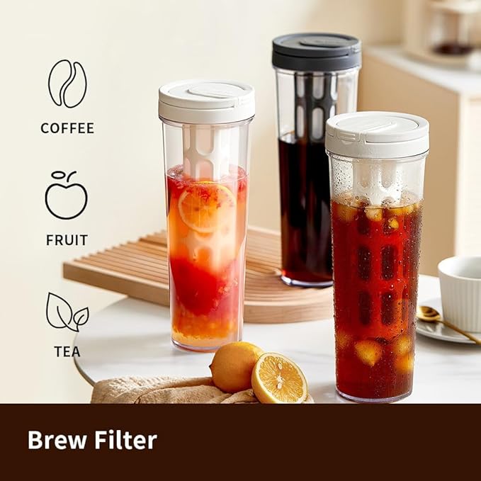 watchget Portable Cold Brew Coffee Maker 34oz/1L Iced Coffee Maker and Tea Brewer Leak-Proof Removable Fine Mesh Filter Perfect for Outdoor Camping Trip (Dark Grey)