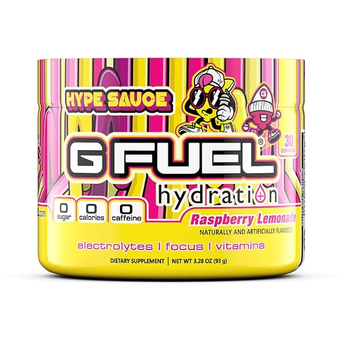 G Fuel Hype Sauce Supreme Hydration, Electrolyte Powder Mix for Energy & Focus, Sugar and Caffeine Free Supplement with Essential Vitamins & Minerals, Raspberry Lemonade Flavor, 3.3 oz - 30 Servings