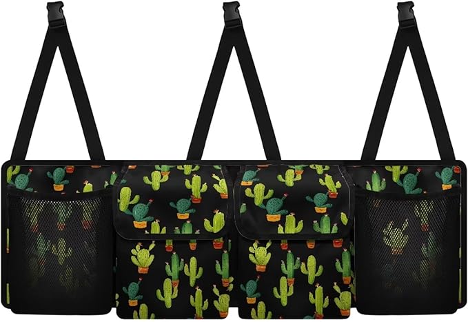 Green Cactus Car Trunk Organizer for SUV Back Seat Hanging Organizer with Elastic Net Collapsible Cargo Storage Bag Car Interior Accessories