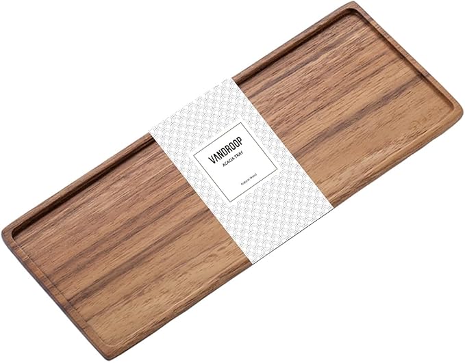 Mini Wooden Serving Platter, Small Wood Serving Tray for Tea/Coffee (Acacia Wood, M)